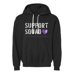 Support Squad Alzheimers Awareness Heart Ribbon Garment-Dyed Fleece Hoodie