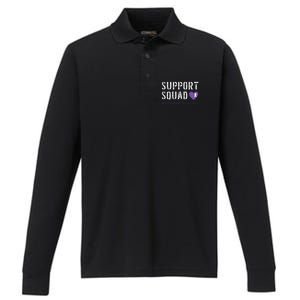 Support Squad Alzheimers Awareness Heart Ribbon Performance Long Sleeve Polo