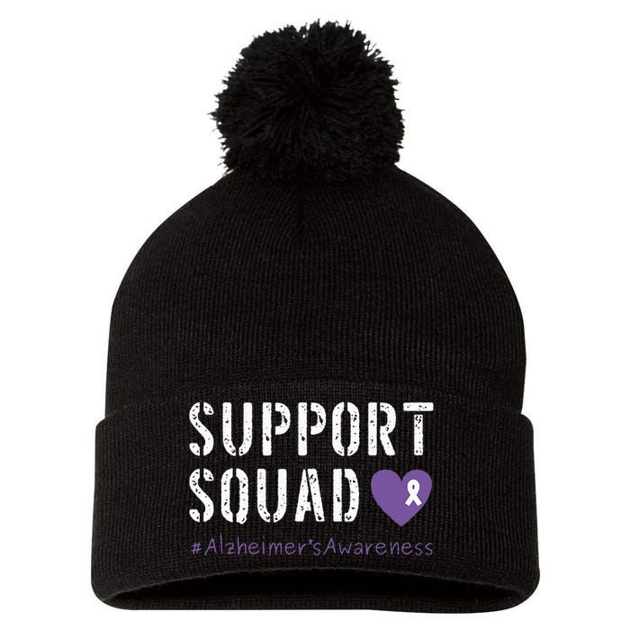 Support Squad Alzheimers Awareness Heart Ribbon Pom Pom 12in Knit Beanie