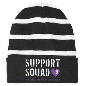 Support Squad Alzheimers Awareness Heart Ribbon Striped Beanie with Solid Band