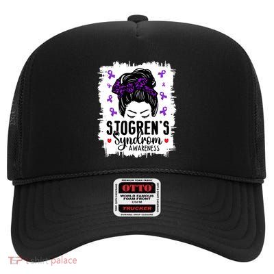Sjogrens Syndrome Awareness World Month Bleached Mom Gift High Crown Mesh Back Trucker Hat