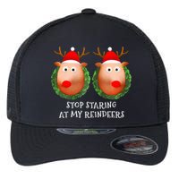 Stop Staring At My Reindeers Boob Ugly Gag Xmas Sweater  Flexfit Unipanel Trucker Cap