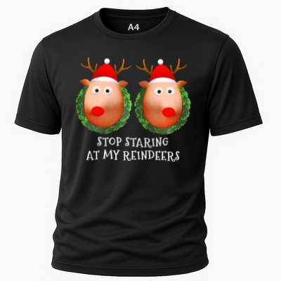 Stop Staring At My Reindeers Boob Ugly Gag Xmas Sweater  Performance Shirt