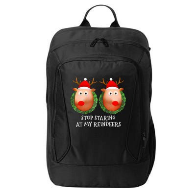 Stop Staring At My Reindeers Boob Ugly Gag Xmas Sweater  City Backpack