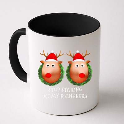 Stop Staring At My Reindeers Boob Ugly Gag Xmas Sweater  Mug