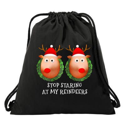 Stop Staring At My Reindeers Boob Ugly Gag Xmas Sweater  Drawstring Bag