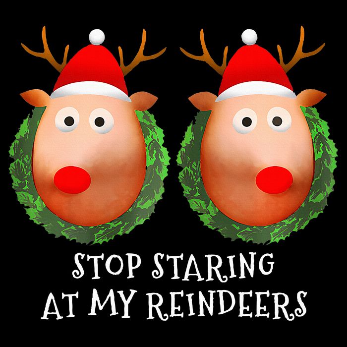 Stop Staring At My Reindeers Boob Ugly Gag Xmas Sweater  Drawstring Bag