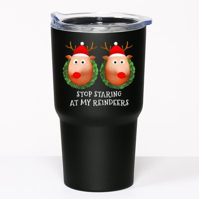 Stop Staring At My Reindeers Boob Ugly Gag Xmas Sweater  Tumbler