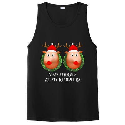 Stop Staring At My Reindeers Boob Ugly Gag Xmas Sweater  PosiCharge Competitor Tank