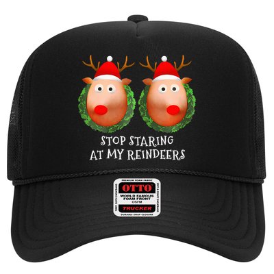 Stop Staring At My Reindeers Boob Ugly Gag Xmas Sweater  Trucker Hat