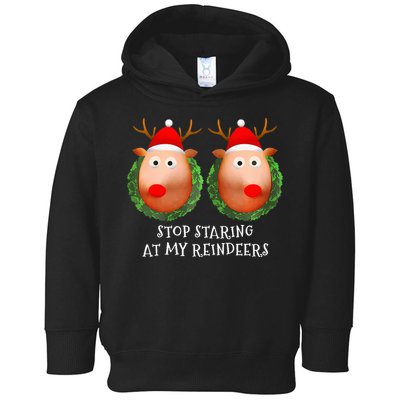 Stop Staring At My Reindeers Boob Ugly Gag Xmas Sweater  Toddler Hoodie