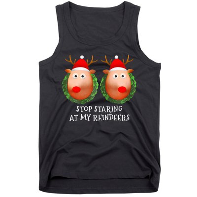 Stop Staring At My Reindeers Boob Ugly Gag Xmas Sweater  Tank Top