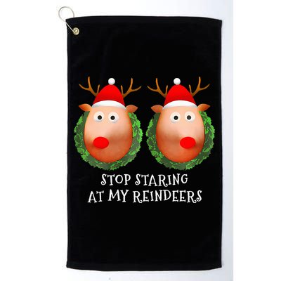 Stop Staring At My Reindeers Boob Ugly Gag Xmas Sweater  Golf Towel