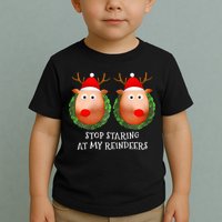 Stop Staring At My Reindeers Boob Ugly Gag Xmas Sweater  Toddler T-Shirt