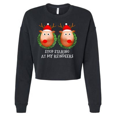 Stop Staring At My Reindeers Boob Ugly Gag Xmas Sweater  Cropped Pullover Crew