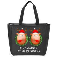 Stop Staring At My Reindeers Boob Ugly Gag Xmas Sweater  Zip Tote Bag