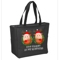 Stop Staring At My Reindeers Boob Ugly Gag Xmas Sweater  Zip Tote Bag