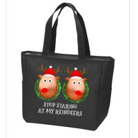 Stop Staring At My Reindeers Boob Ugly Gag Xmas Sweater  Zip Tote Bag