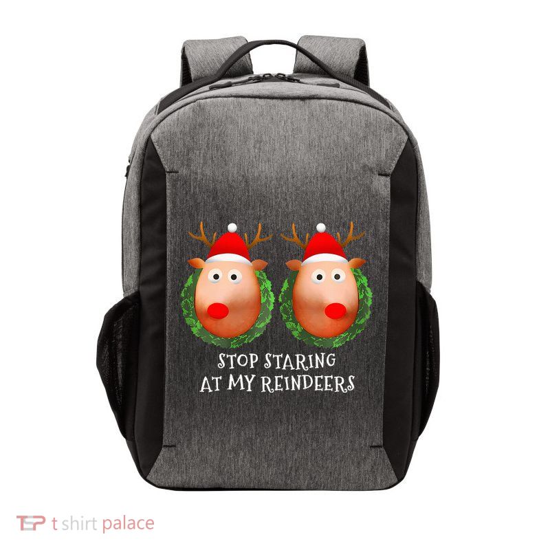 Stop Staring At My Reindeers Boob Ugly Gag Xmas Sweater  Vector Backpack