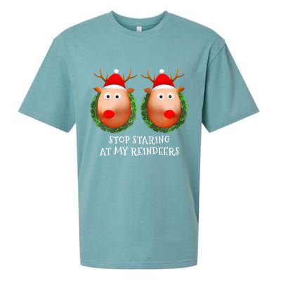 Stop Staring At My Reindeers Boob Ugly Gag Xmas Sweater  Sueded Cloud Jersey T-Shirt