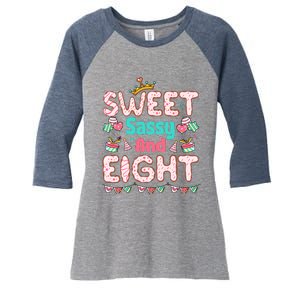 Sweet Sassy And Eight Birthday For Girl 8 Year Old Women's Tri-Blend 3/4-Sleeve Raglan Shirt