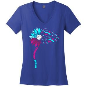 Support Suicide Awareness Flower Suicide Prevention Gift Women's V-Neck T-Shirt