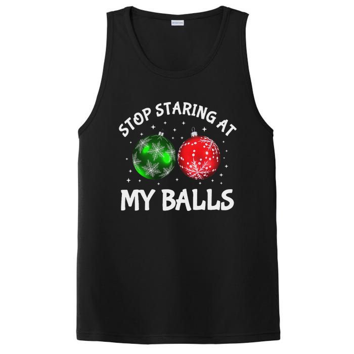 Stop Staring At My Balls Adult Humor Funny Christmas Saying PosiCharge Competitor Tank