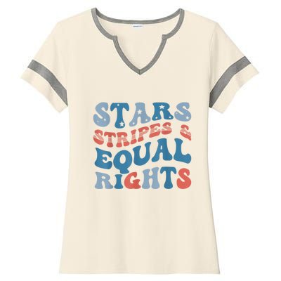 Stars Stripes And Equal Rights 4th Of July Womens Rights Ladies Halftime Notch Neck Tee