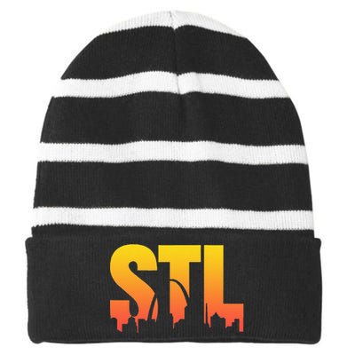 STL Skyline Art St. Louis Arch Missouri Souvenir Striped Beanie with Solid Band