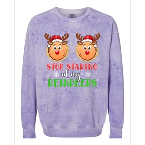 Stop Staring At My Reindeers Xmas Reindeers As Bra Meaningful Gift Colorblast Crewneck Sweatshirt