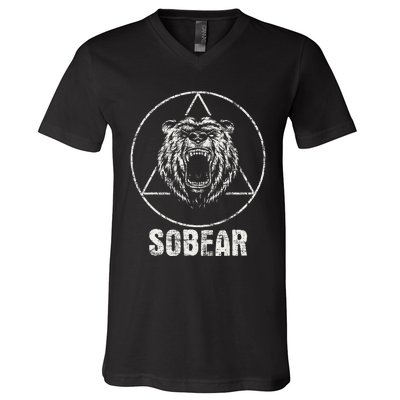 Sobear Sobriety Anniversary Sober AA NA Recovery V-Neck T-Shirt