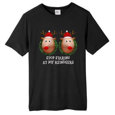 Stop Staring At My Reindeers Boobs Ugly Gag Xmas Funny Gift Tall Fusion ChromaSoft Performance T-Shirt