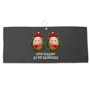 Stop Staring At My Reindeers Boobs Ugly Gag Xmas Funny Gift Large Microfiber Waffle Golf Towel