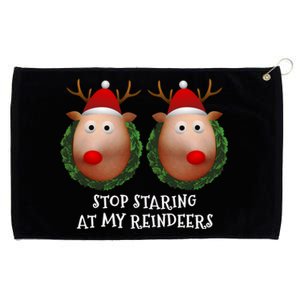 Stop Staring At My Reindeers Boobs Ugly Gag Xmas Funny Gift Grommeted Golf Towel