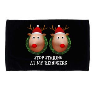 Stop Staring At My Reindeers Boobs Ugly Gag Xmas Funny Gift Microfiber Hand Towel