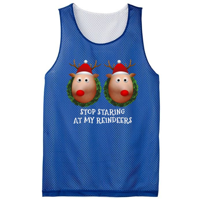 Stop Staring At My Reindeers Boobs Ugly Gag Xmas Funny Gift Mesh Reversible Basketball Jersey Tank