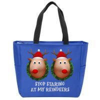 Stop Staring At My Reindeers Boobs Ugly Gag Xmas Funny Gift Zip Tote Bag