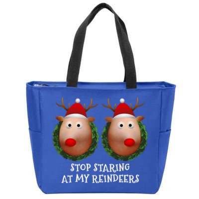 Stop Staring At My Reindeers Boobs Ugly Gag Xmas Funny Gift Zip Tote Bag