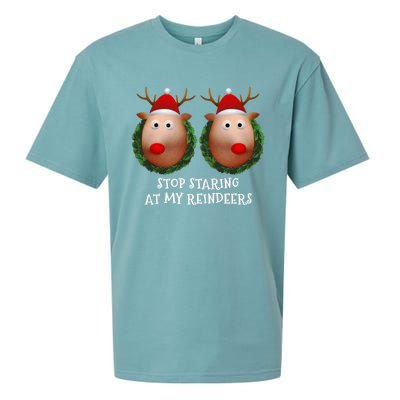 Stop Staring At My Reindeers Boobs Ugly Gag Xmas Funny Gift Sueded Cloud Jersey T-Shirt