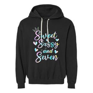 Sweet Sassy And Seven 7th Birthday 7 Years Old Princess Garment-Dyed Fleece Hoodie