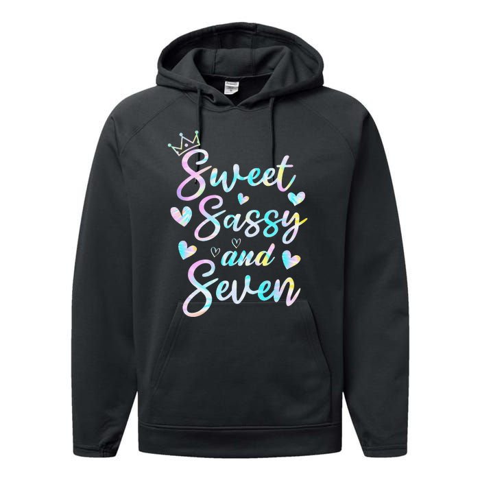 Sweet Sassy And Seven 7th Birthday 7 Years Old Princess Performance Fleece Hoodie