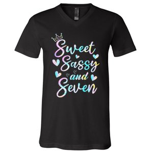 Sweet Sassy And Seven 7th Birthday 7 Years Old Princess V-Neck T-Shirt