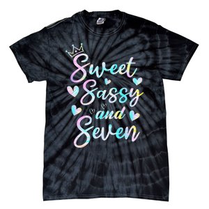 Sweet Sassy And Seven 7th Birthday 7 Years Old Princess Tie-Dye T-Shirt