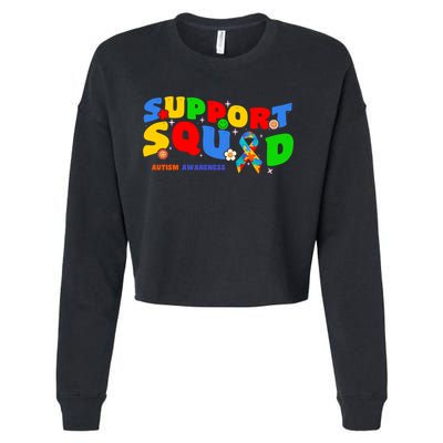 Support Squad Autism Awareness Ribbon Family Cute Gift Cropped Pullover Crew