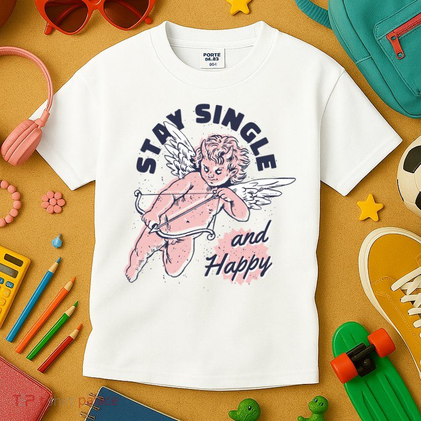 Stay Single And Happy Anti Valentines Day Cupid Kids T-Shirt