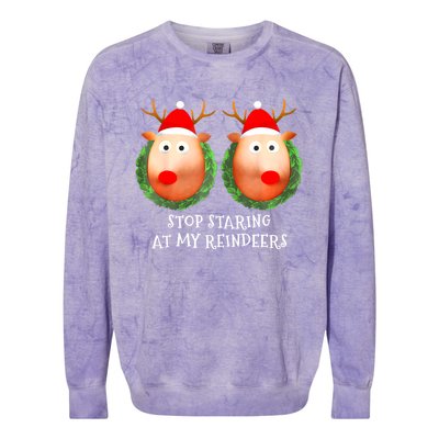 Stop Staring At My Reindeers Boobs Ugly Gag Xmas Sweater Colorblast Crewneck Sweatshirt