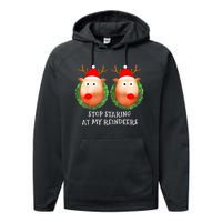 Stop Staring At My Reindeers Boobs Ugly Gag Xmas Sweater Performance Fleece Hoodie