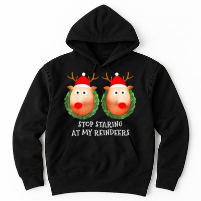 Stop Staring At My Reindeers Boobs Ugly Gag Xmas Sweater Hoodie