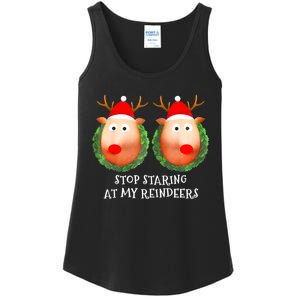 Stop Staring At My Reindeers Boobs Ugly Gag Xmas Sweater Ladies Essential Tank