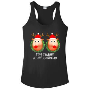 Stop Staring At My Reindeers Boobs Ugly Gag Xmas Sweater Ladies PosiCharge Competitor Racerback Tank